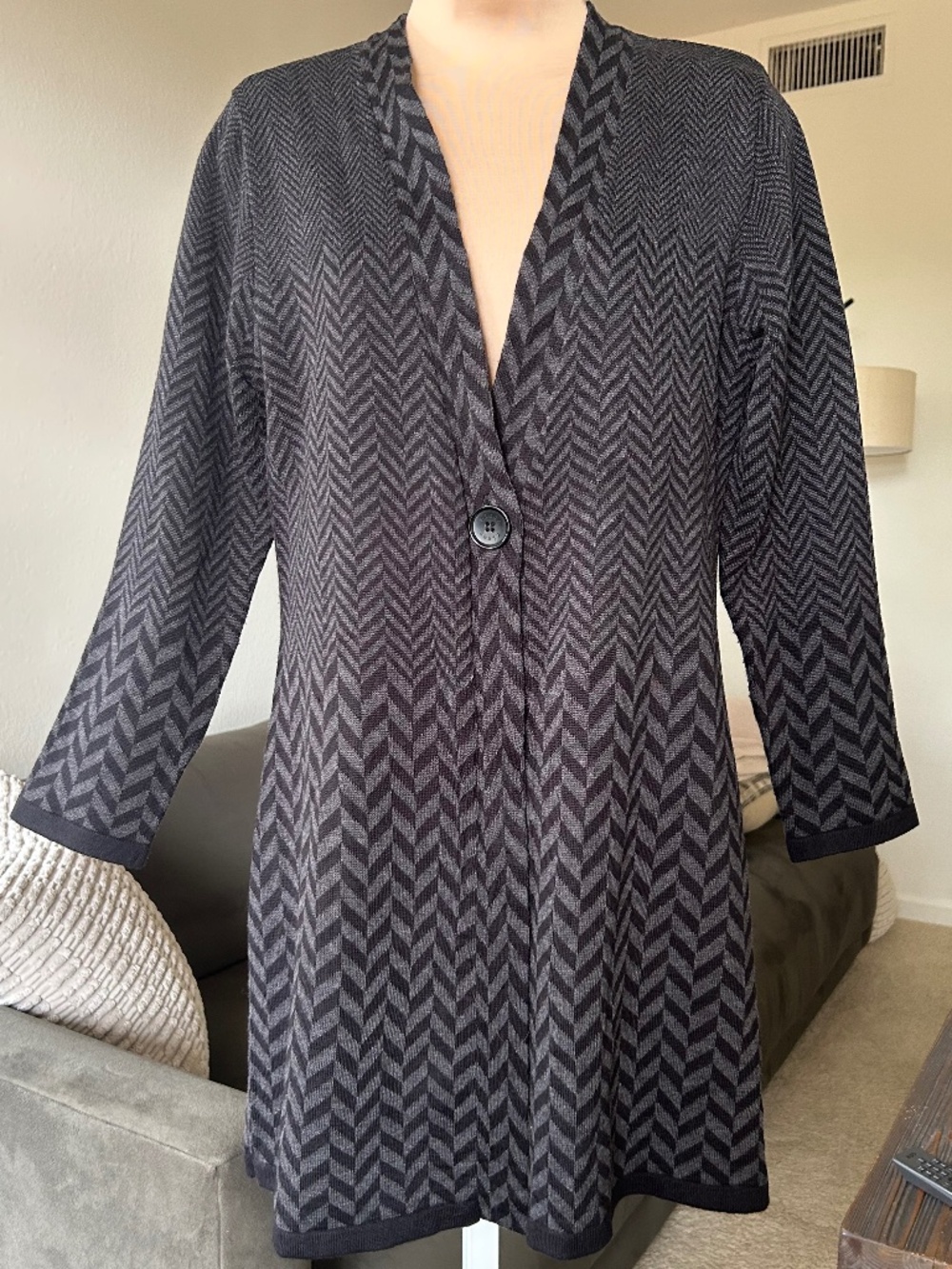 BLACK RIVET Herringbone Coatigan EUC